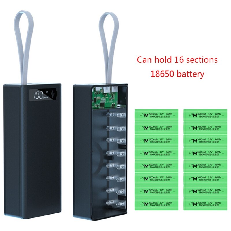 Lcd-scherm Diy Power Bank Case 16X18650 Batterij Shell QC3.0 Pd Batterij Power Bank Shell 10W draadloos Opladen Doos