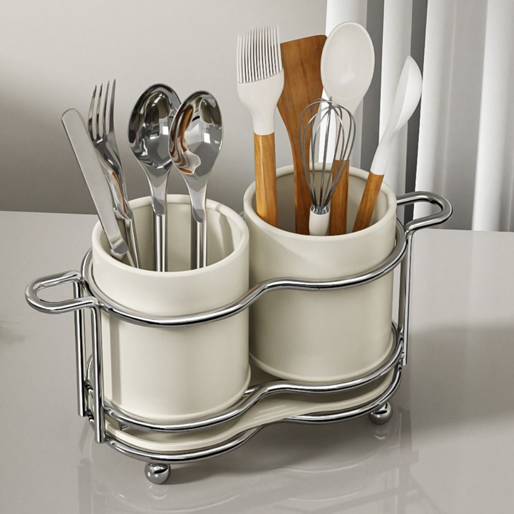 Soporte multifuncional para utensilios de cocina, estante de almacenamiento de cubiertos a prueba de herrumbre de gran capacidad, soporte escurridor ahorrador de espacio para restaurante