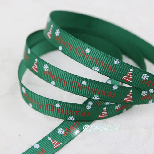 10mm kerstletter bedrukte grosgrain linten 2 meter/lots kerst verjaardag feest inpakpapier snoepdoos verpakking linten: Donkergroen vrolijk