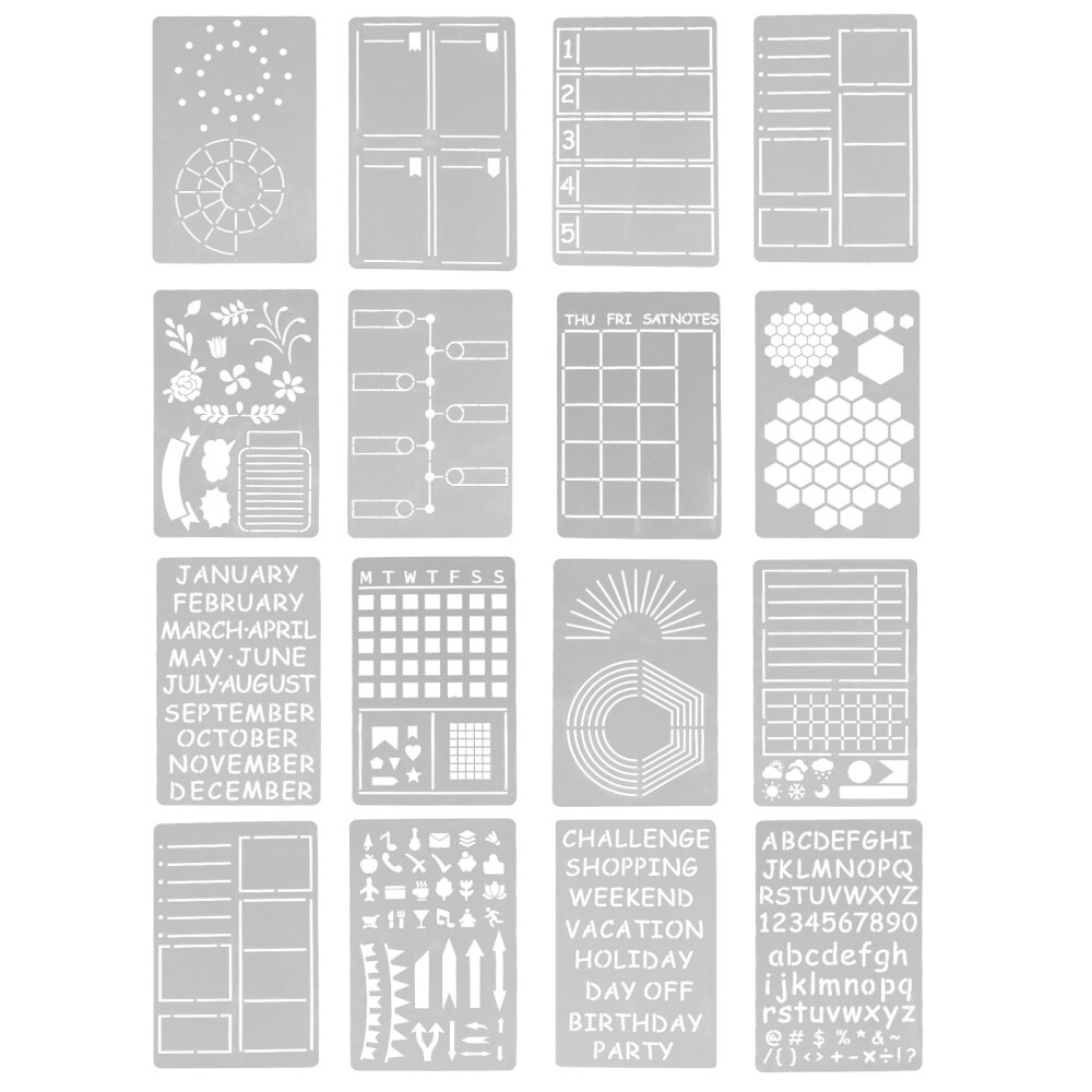 1 Set/16pcs Journal Stencils Painting Templates Drawing Stencils for Notepad