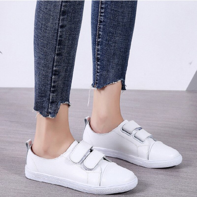 Velcro White Shoes Casual Flat Shoes Women Students Solid Comfortably Sports Shoes Sneakers Female Shoes
