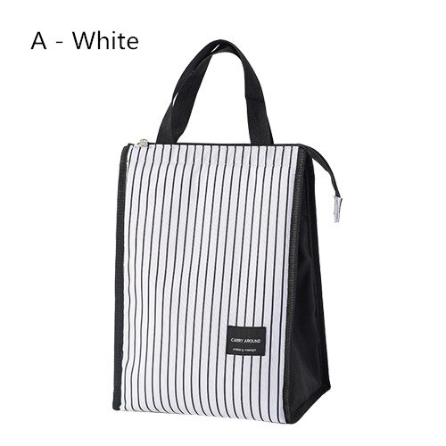 Black Thermal Lunch Bag Portable Cooler Insulated Picnic Bento Tote Travel Fruit Drink Food Fresh Organizer Accessories Supplies: A White Lunch Bag