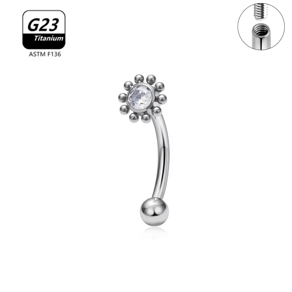 G23 Titanium ASTM-F136 interne draad Wenkbrauw Piercings Lichaam Sieraden Voor Vrouwen zirkoon Oorbel Ster Bloem Hart: green / Gerhodineerd