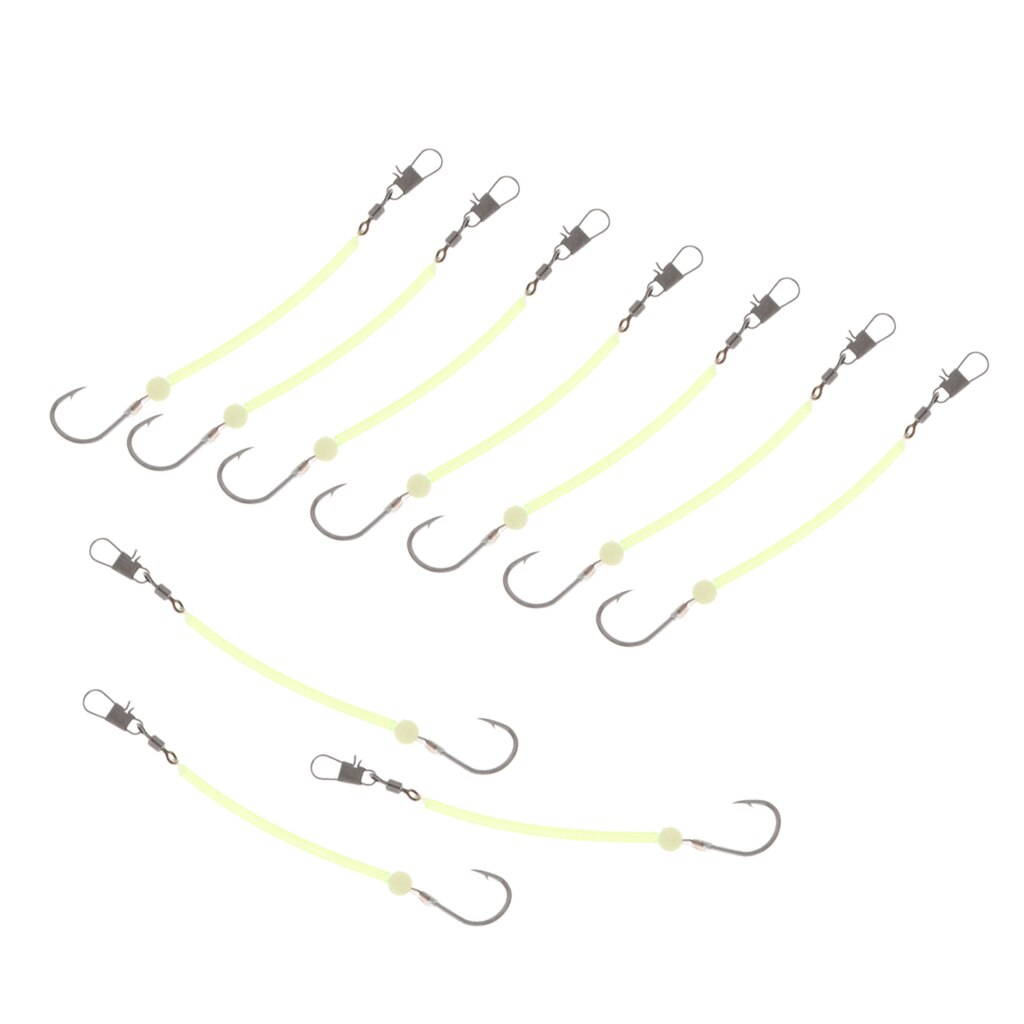 10pcs Sea Fishing Rigs Carp Rigs with Luminous Tube Barbed Hook for Bass Trout Walleye Red Fish