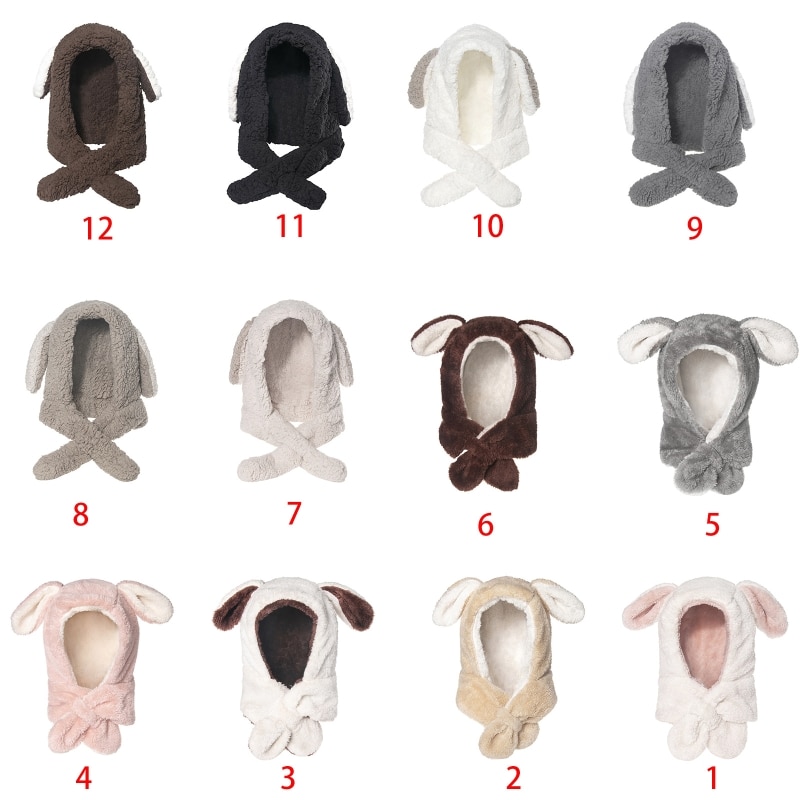 Winter warme capuchon lange sjaal muts puppy hondenoren pluizige pluche oorkleppen muts sjaal