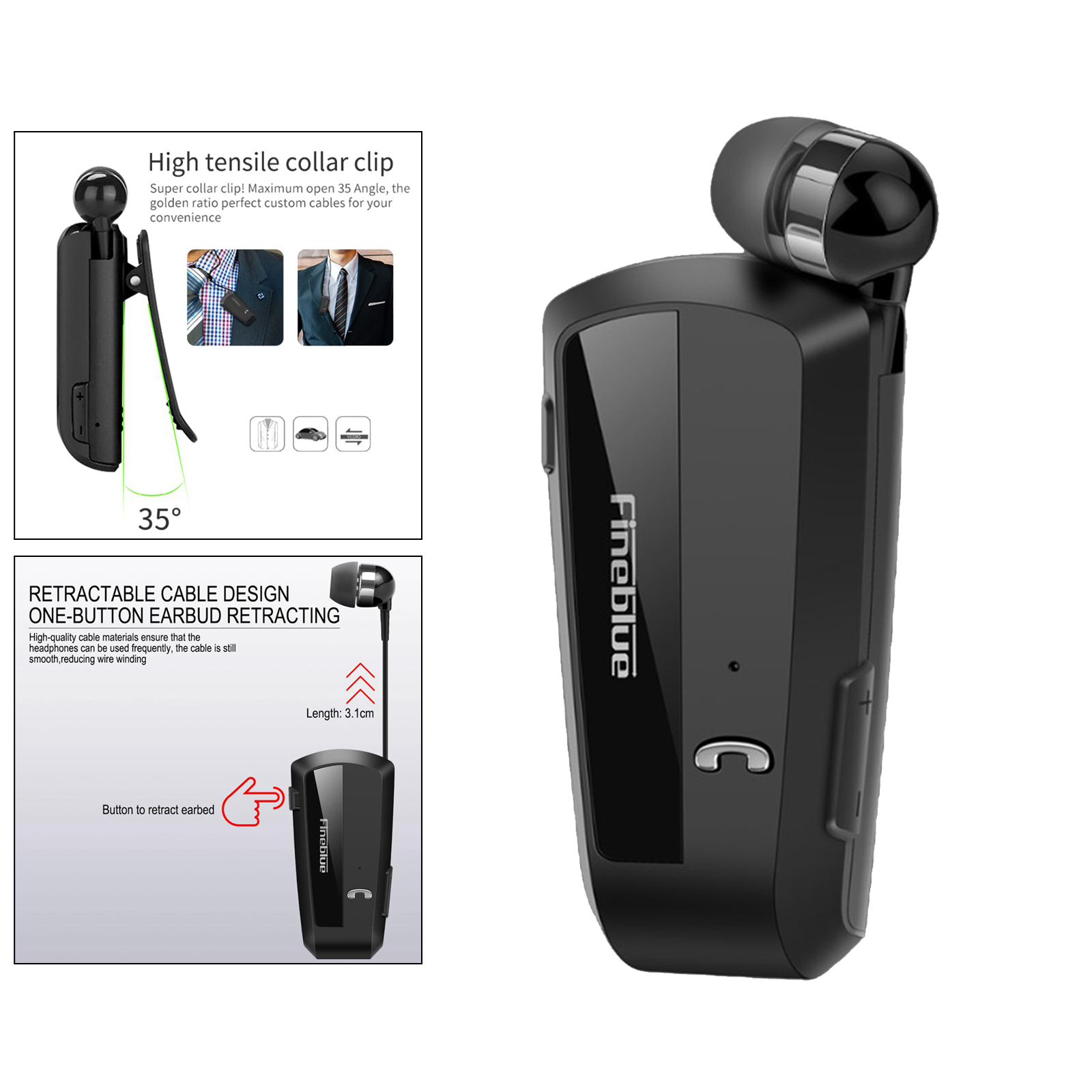 Fineblue F990 Bluetooth 4.0 Draadloze Headset Met Microfoon Intrekbare Stereo Hoofdtelefoon Kraag Clip Business Workout Oortelefoon Oordopjes