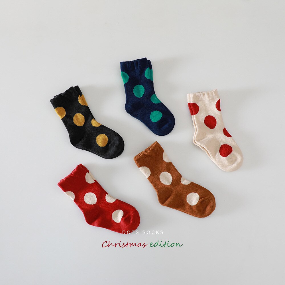 Chaussettes à pois colorées pour filles, chaussettes de sport pour enfants, chaussettes de sol en coton pour enfants, de noël