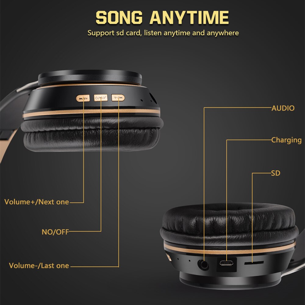 HIKIKO Bluetooth Headphones - Wireless Stereo Bass with Mic, TF Card Support, 40mm Drivers, Active Noise Cancelling