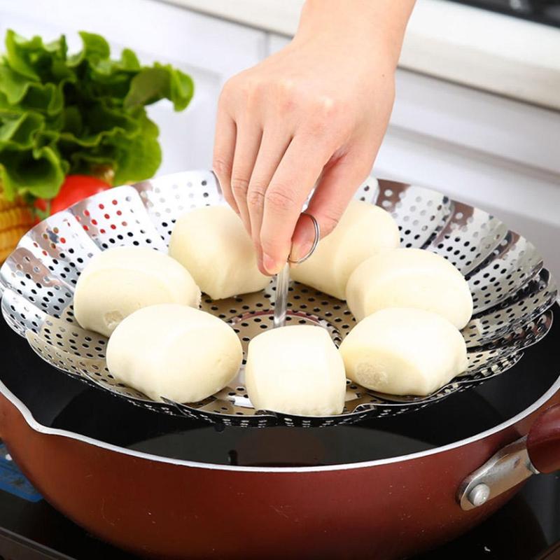 Telescopic Folding Dish Steam Stainless Steel Food Multifunction Cooker Tool Vegetable Kitchen Basket Steamer Mesh Steamer Y5H1