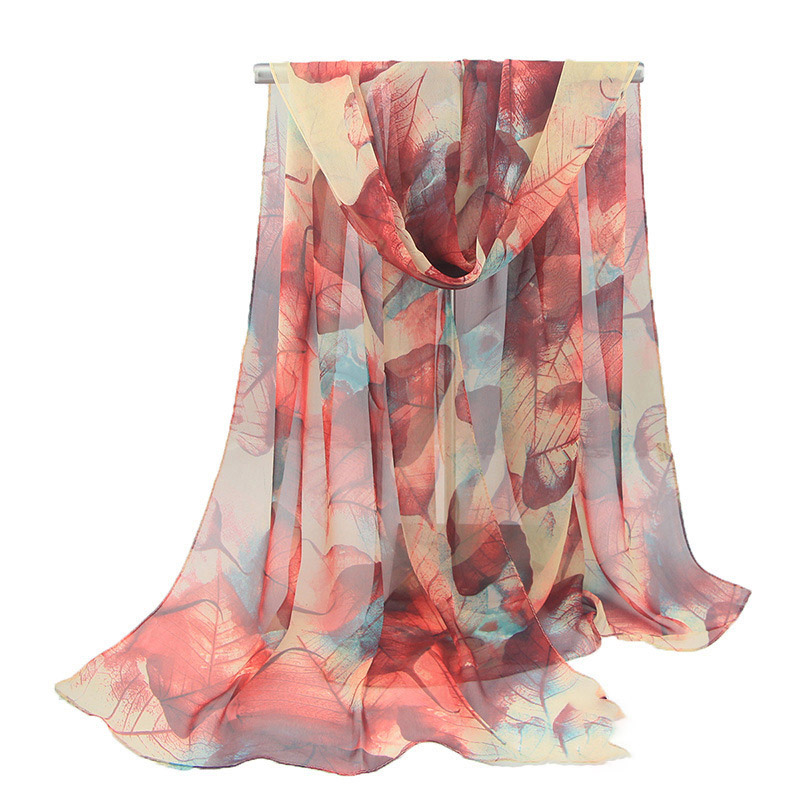 Écharpe d'été en mousseline de soie, châle de plage pour femmes, serviette de plage, écharpe douce imprimée feuilles d'érable, écharpe douce pour femmes,: Dark red