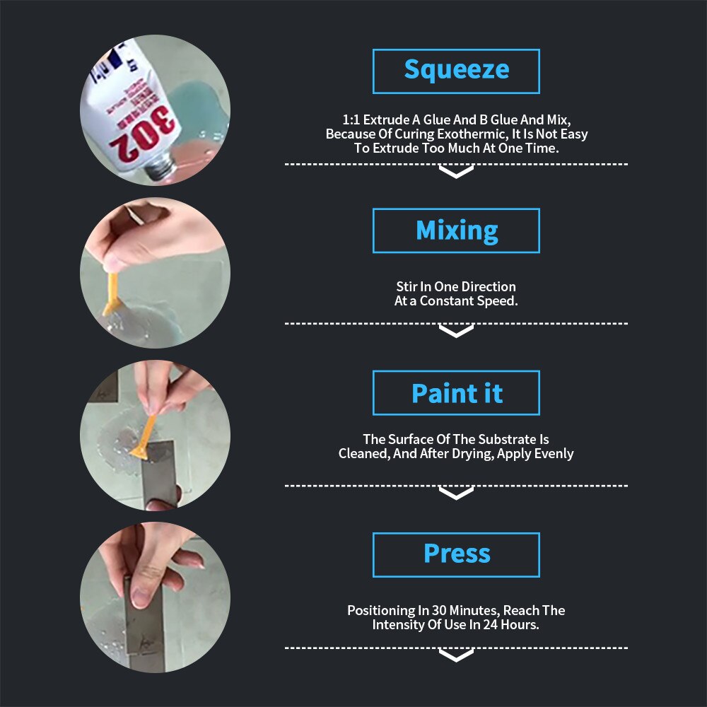 80g Quick-Drying A+B Glue Strong Adhesion Metal Iron Aluminum Wood Ceramic Tile Super Glue High Temperature 302 Welding Glue