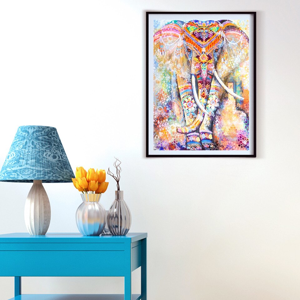 Azqsd oljemaleri etter tall dyr akrylmaling dekor for hjemmet uinnrammet farging etter tall elefant unik