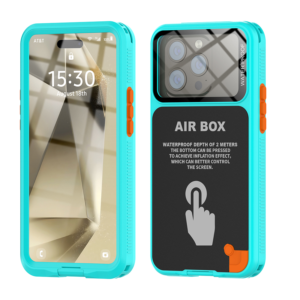 Funda impermeable IP68 para iphone 15 Pro, funda 14 13 12 bajo el agua 360, cubierta de sellado de cuerpo completo, Protector de pantalla incorporado a prueba de golpes: PE / Azul cielo