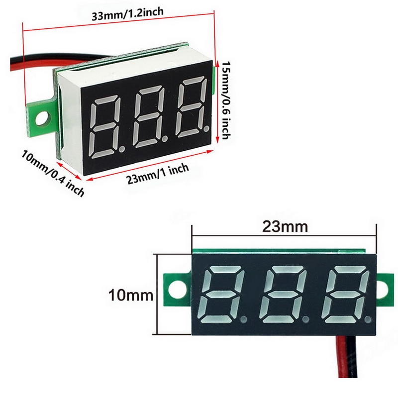 Spændingsmåler amperemeter høj nøjagtighed rød / grøn / blå mini 2/3 ledninger  dc 0v-30v 0.36 "dc spændingsmåler digital voltmeter led display