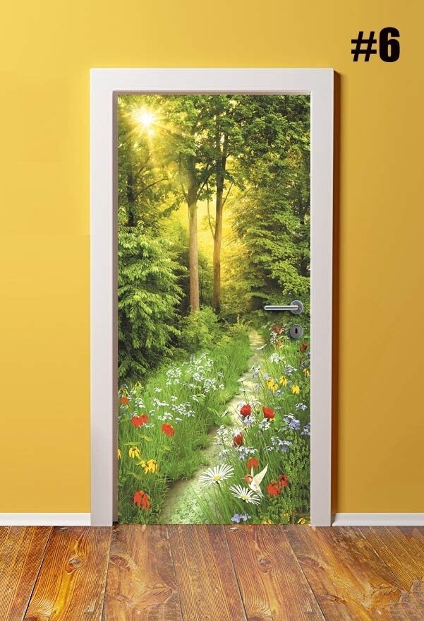 Naklejka samoprzylepna Home Decor las Diy na drzwi naklejki drzewo krajobraz tapety do salonu wodoodporny Pvc 3D druku artystyczne zdjęcie: YXCV204706 / 77x200cm