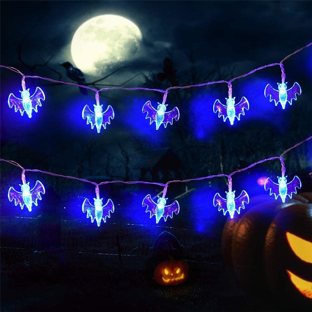 Solar Powered 20/30/50 LED Bat String Lights DIY Hanging Horror Halloween Decoration Lights for Outdoor Halloween Party Xmas: Blue / Battery 3M 20leds
