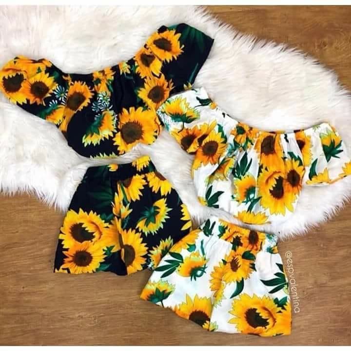 Ensemble deux pièces pour petites filles | Haut manches courtes, shorts, tenue d'été, motif floral