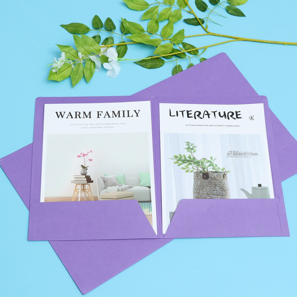 12Pcs A4 2Pockets Kraft Paper File Folder Brown Holder Document Folder Office Project File Presentation Folder (Red)