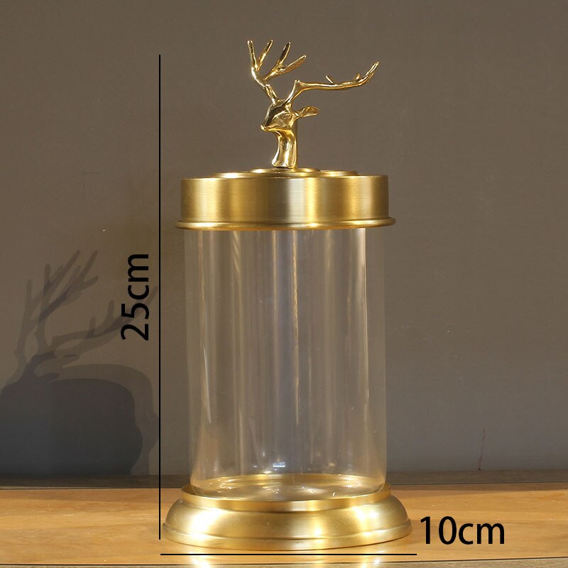 Pot de rangement en verre doré avec couvercle, , décoration animale, organisateur de bonbons, salon, distributeur de céréales, cuisine, décoration de la maison: B-large