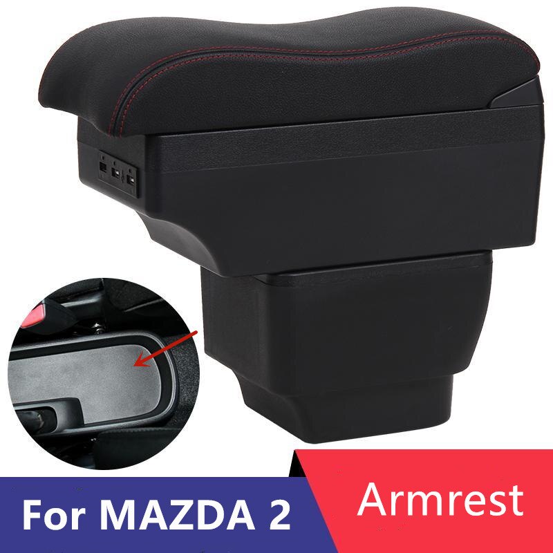 Armrest Box for Mazda 2 Leather Arm Rest Center Console Storage USB Car Accessory