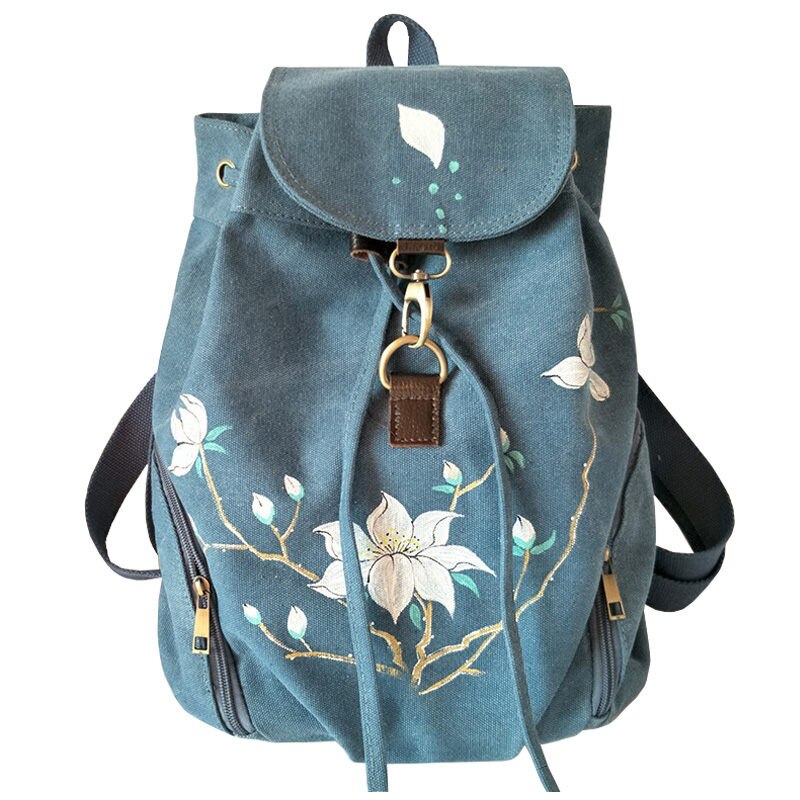 Mochila de lona feminina, mochila escolar casual para mulheres, com flores, bolsa de grande capacidade, para laptop