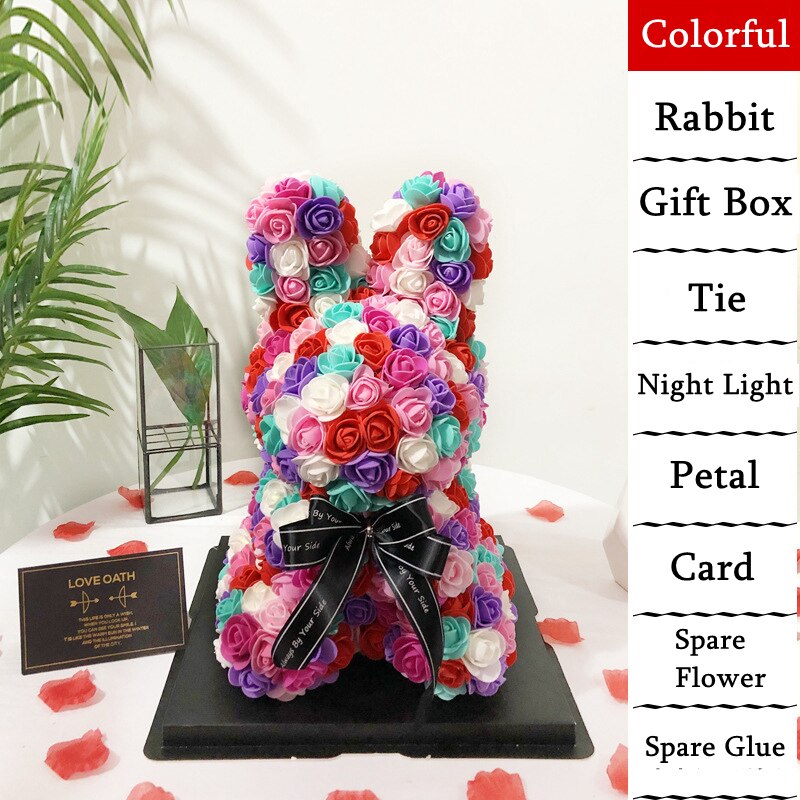 Cute Handmade Artificial Flower Rabbit 39cm Doll Valentine's Day Simulation Rose Flower Kids Girl Birthday