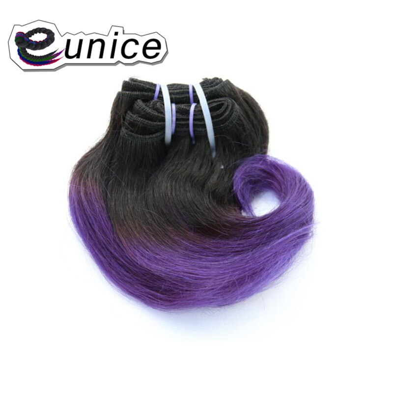 Tissage synthétique deux tons ombré-Eunice | Mèches courtes Body Wave, racines foncées, 8 pouces, 1 lot de 4 pièces, lot de 100 grammes pour femmes