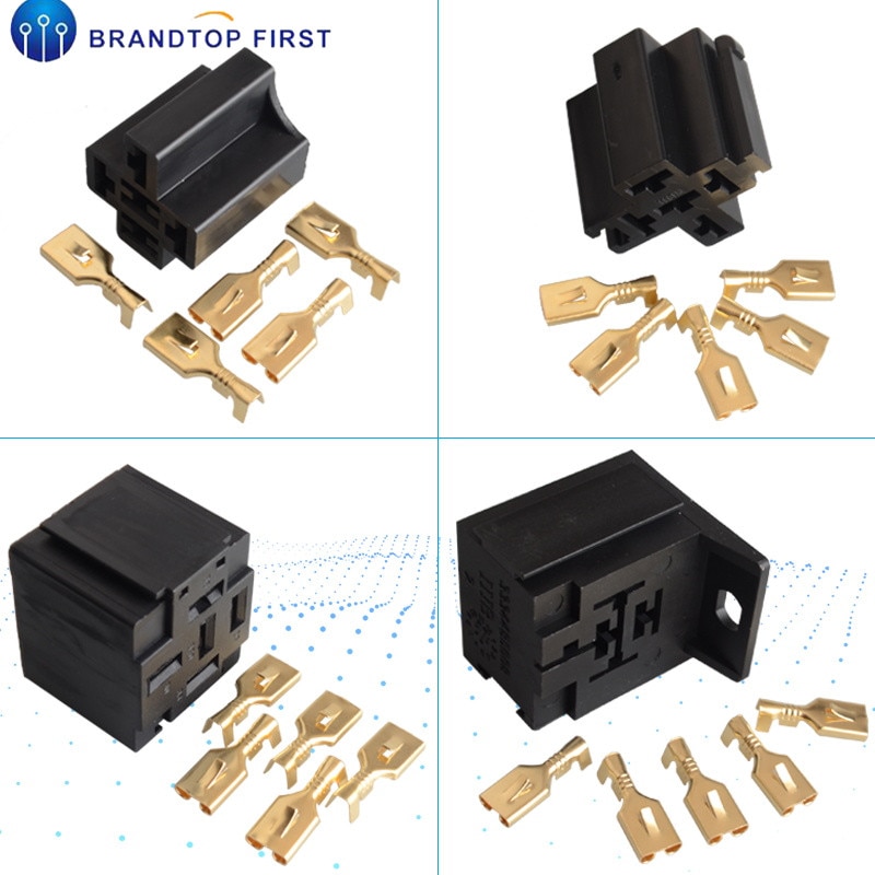 1Set Car Auto Vehicle 5 Pin Relay Socket Holder with 5Pcs 6.3mm Copper Terminal