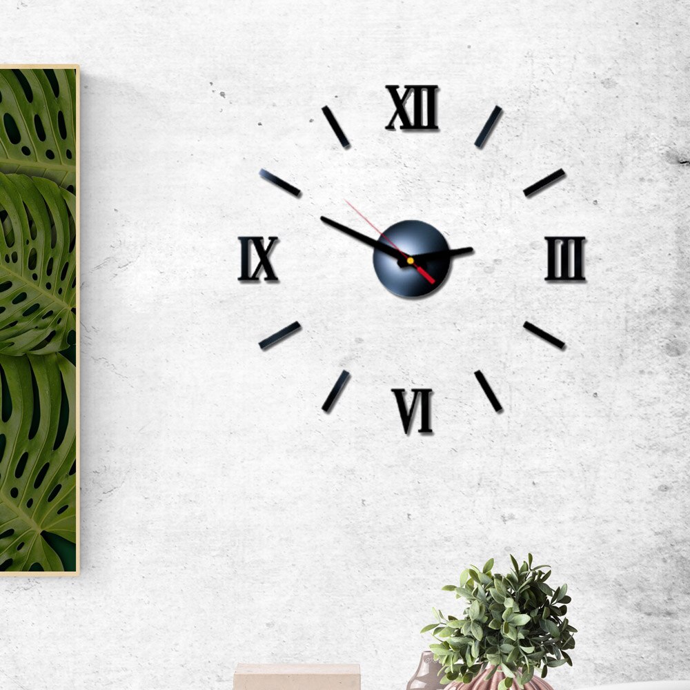 3D Zauberstab Aufkleber Uhr DIY Stumm Moderne Kunst Wohnkultur Einfache Nützlich Funktionieren Acryl Spiegel Zauberstab Aufkleber Uhr Wohnzimmer: Schwarz