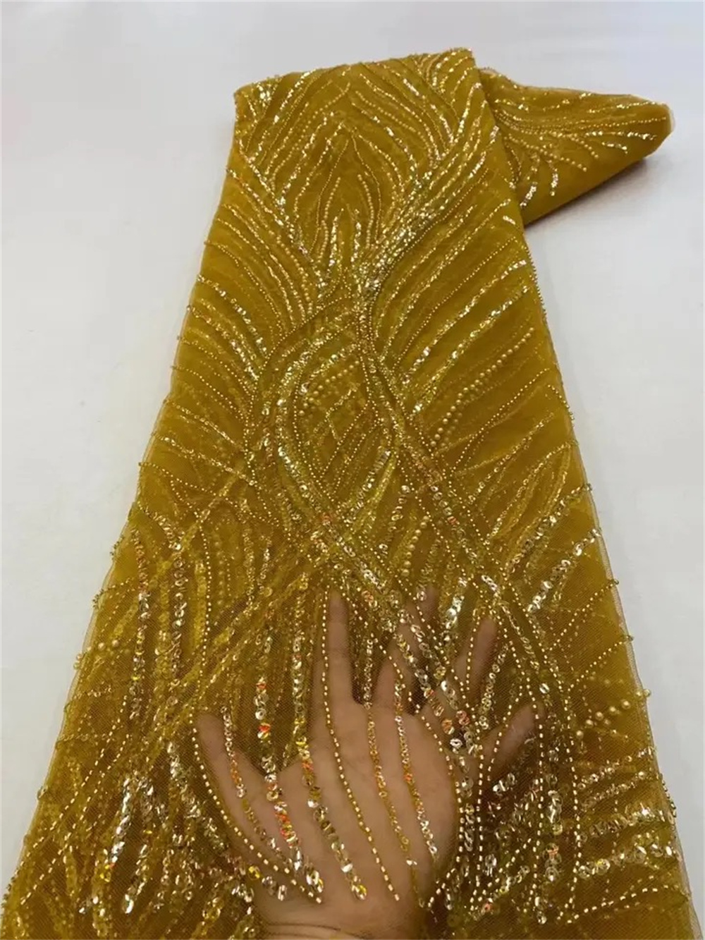 Luxe Afrikaanse pailletten kralen kant stof 2025, bruidegom Nigeriaanse bruiloft bruidsborduurwerk Franse tule naaien: Roze