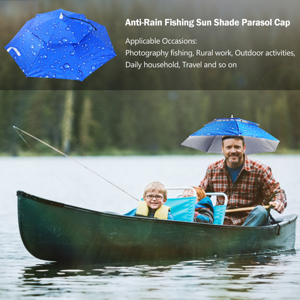 Outdoor Double Layer Fishing Umbrella Hat Foldable Fishing Cycling Hiking Camping Shade Umbrella Hat Head-Mounted Headwear