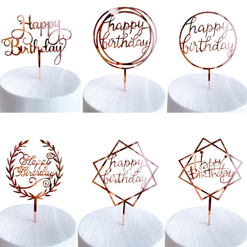 1 Piece Acrylic Cake Topper Rose Gold Cake Topper Happy Birthday Party Year Decoration Family Party Supplies Cake Topper