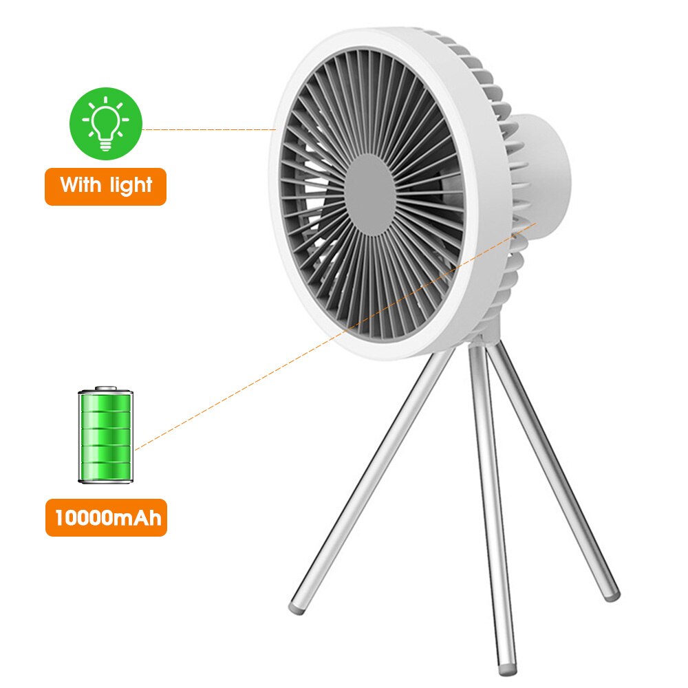 Wielofunkcyjne urządzenia domowe USB wymagalny biurko stojak trójnóg wentylator chłodzący z lampką nocną na wolnym powietrzu kemping wentylator sufitowy: 10000mAh biały