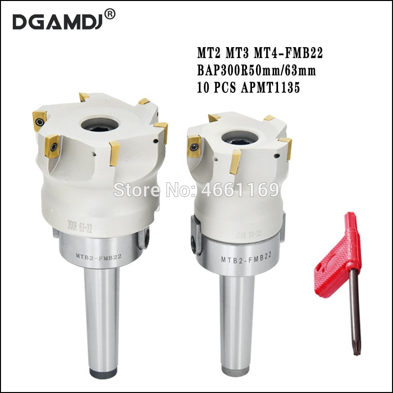1set MT2 MT3 MT4 FMB22 face milling tool holder + BAP300R50 22 5T 63 6T milling cutter head + 10 APMT1135 inserts，for milling