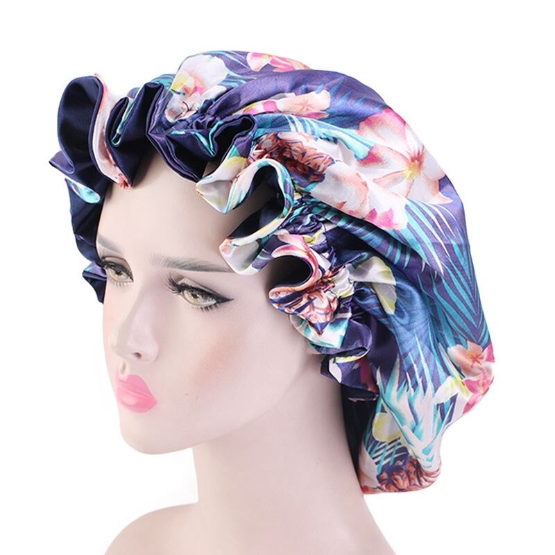 Large Satin Linned Bonnet Sleep Caps Double-sided Reversible Bonnet Hat Silky Night Sleep Cover Cap Ladies Hair Styling Tool