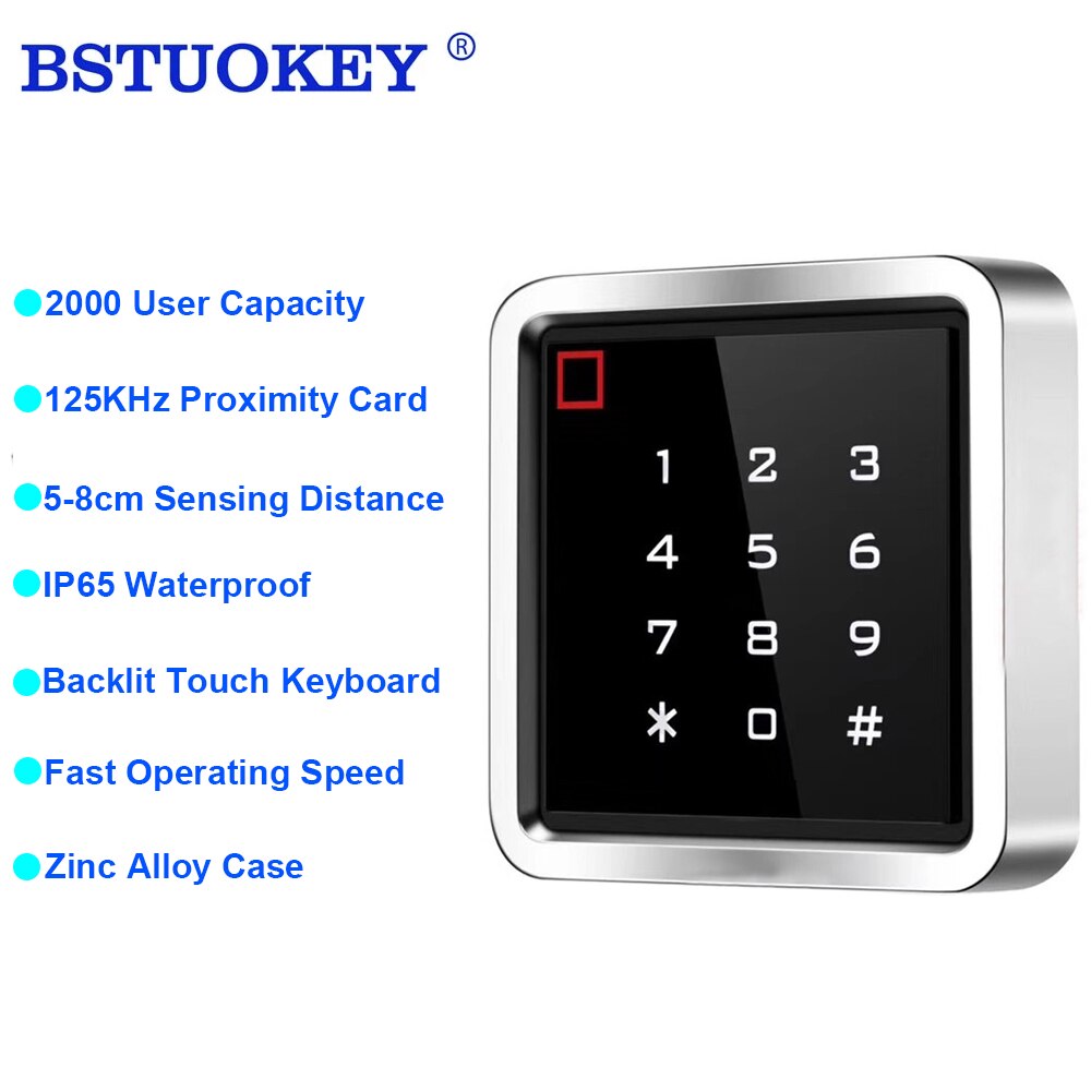 IP67 Waterproof Touch 125Khz 13.56MHZ Access Control RFID Door Access Control System Metal touch Keypad With 2000 Users
