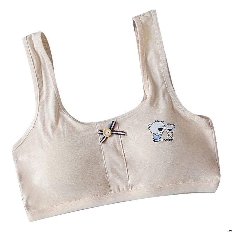 Teenager Mädchen Gestreiften Geschmack Bowknot Sport Ausbildung Breiten Gurt Unterwäsche Niedliche Karikatur Bär Druck Bralette Drahtlose Weste 8-16T: Beige