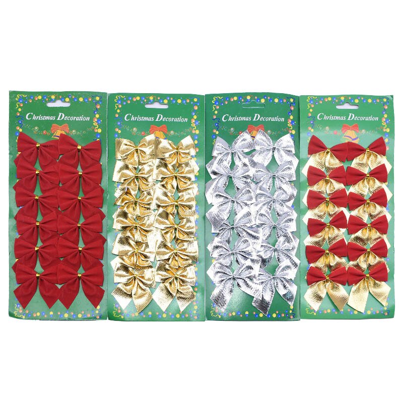Decoración de árbol de Navidad Rojo Dorado plateado con lazo, adorno de Navidad, de Año , caja de con lazo DIY, suministros de decoraciones para fiestas