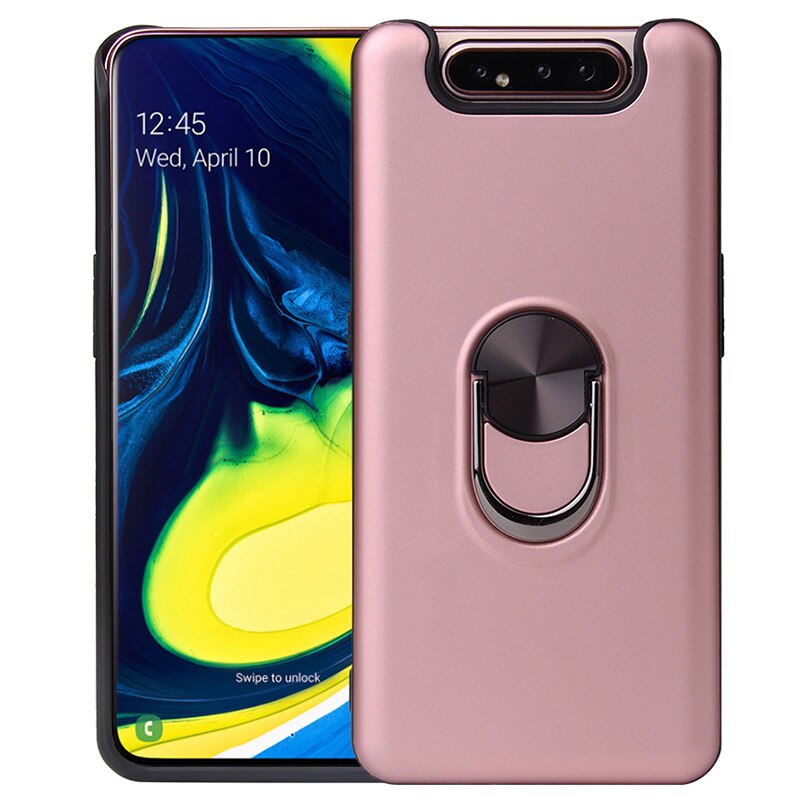 Luksusowe, odporne na wstrząsy etui na telefony do Samsung Galaxy A80 A90 5G przypadku palec pierścień powłoki tylna pokrywa magnes samochodowy wylot powietrza uchwyt Coque: for Samsung A80 / Rose Gold