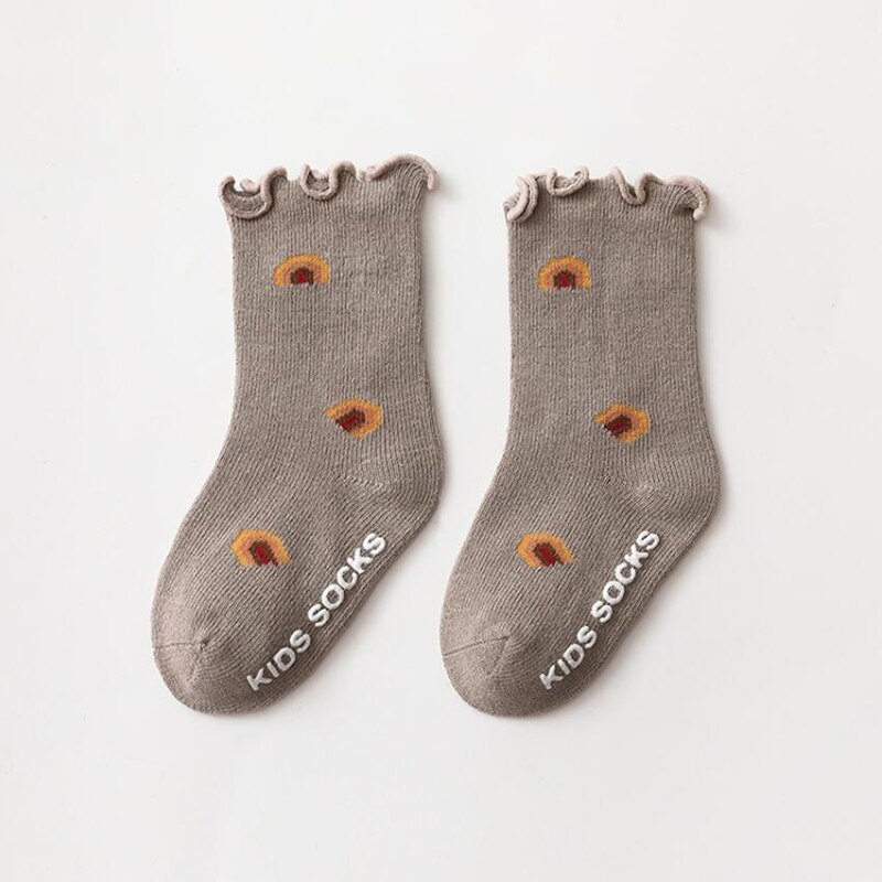 0-5Years Toddlers Girls Frilly Socks Cotton Newborn Baby Ankle Socks Anti-Slip Flower Pattern Infant Baby Floor Sock Accessories: Gray Green / S 6 To 12 Months