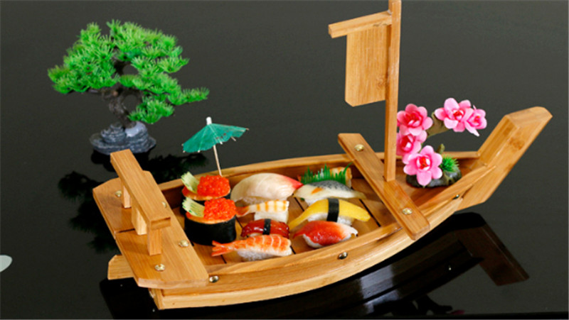 Bateau de Sushi de Cuisine japonaise, outil de fruits de mer, modèle de boutique en bois, fait à la main, bateau Simple, Sashimi assortiment de plats froids, vaisselle de Bar