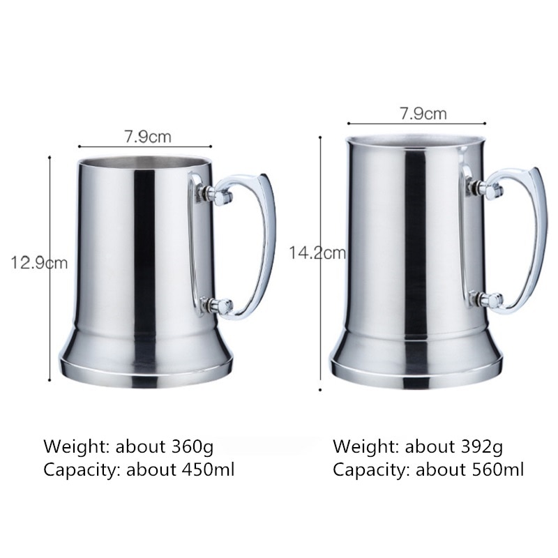 Dubbla lager 304 rostfritt stål ölmugg handtag kaffekopp frukost mjölk kopp handtag vinglas