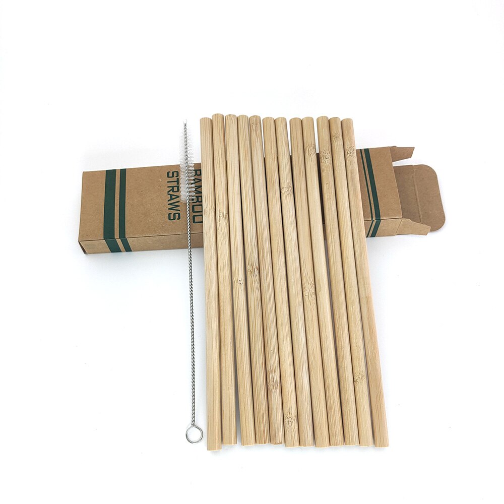 12 Stks/set Natuurlijke Bamboe Stro Met Schone Borstel Herbruikbare Milieuvriendelijke Party Keuken Thuis Bar Tool 1Pcs Bamboe Rietjes