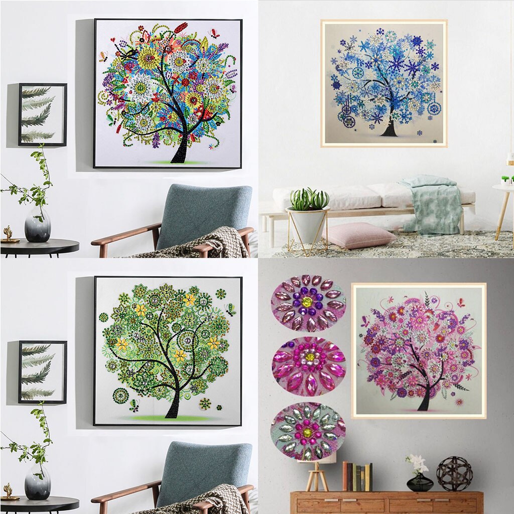 4pcs DIY Diamond Painting Four Seasons Tree Special Shaped Diamond Cross Stitch Kits Crystal Rhinestone Picture Arts
