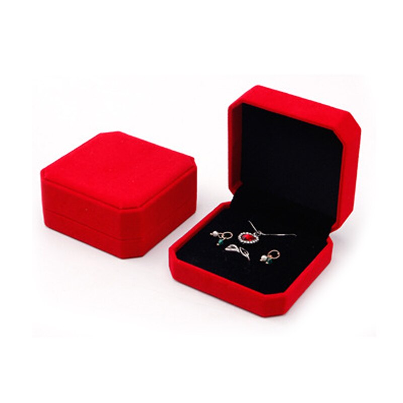 Velvet Jewelry Box For Earrings Necklace Set Display Square Packaging Box Jewellery Organizer Girls Box