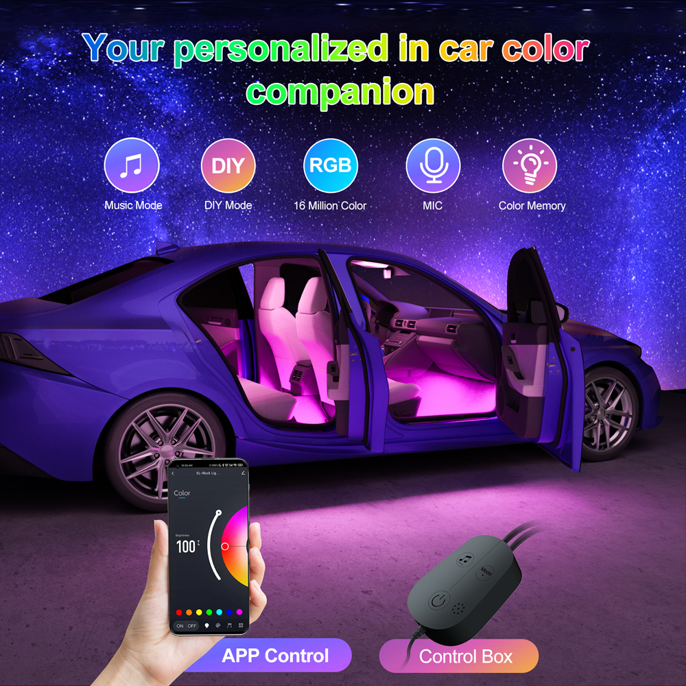 Ambient Foot Light Strip Car Neon Interior LED RGB Light Strips With Control Auto Decorative Lamps Chassis Light Strips