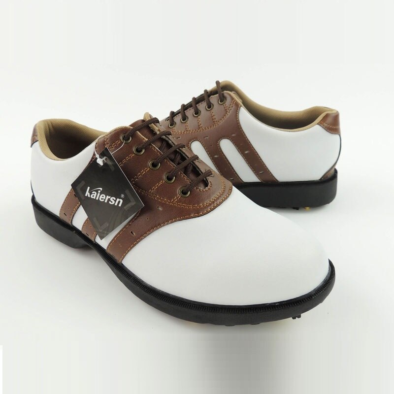 Buty golfowe męskie plus rozmiar 40-46, skórzane, oddychające, wodoodporne, robić aktywności, z kolcami robić paznokci, antypoślizgowe buty golfowe: Brązowy / 9.5