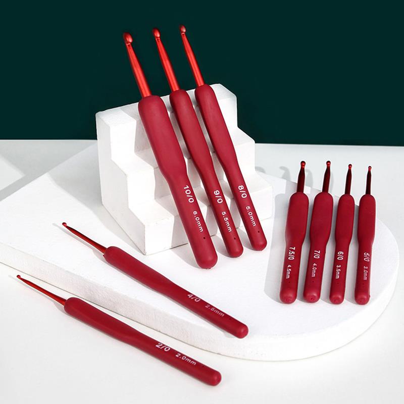 Handmade Crochet Hook Set Soft Handle Stitches Sewing Tool Home Knitting Needles Aluminum Alloy Grip DIY Ergonomic Portable