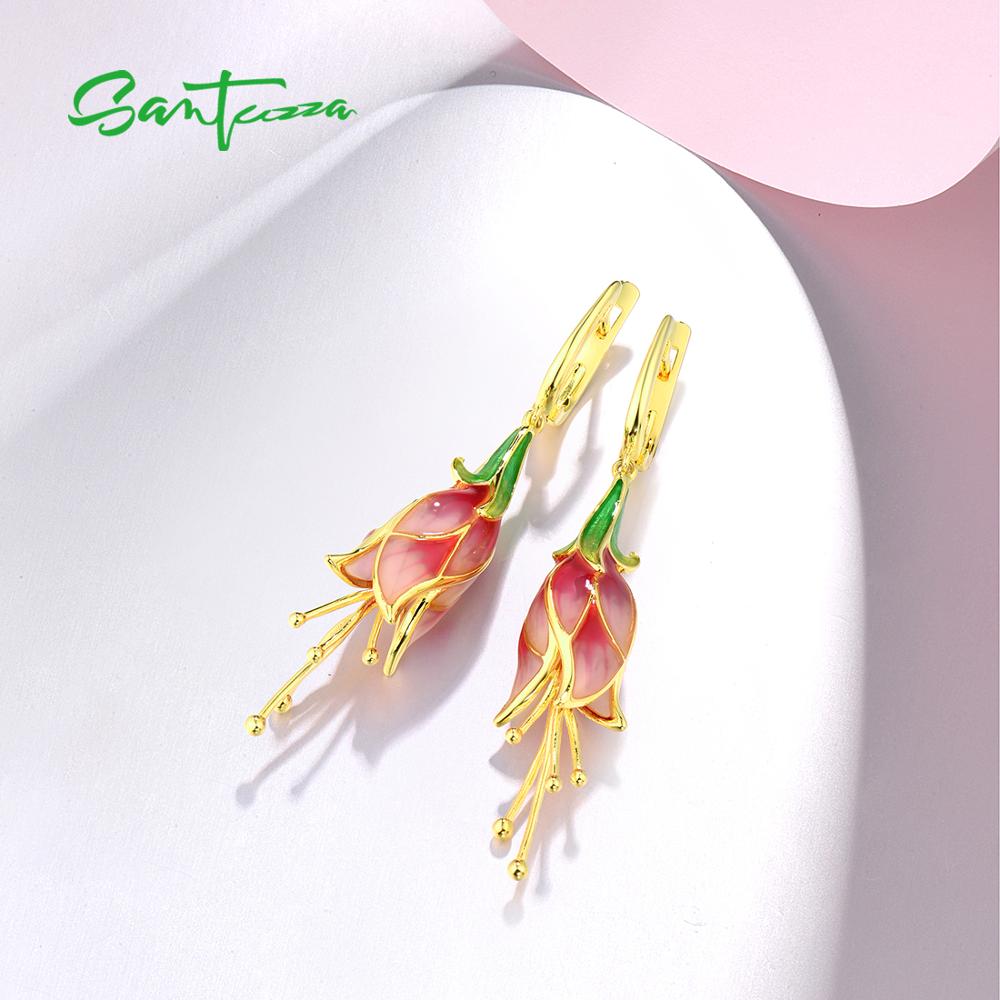 Santuzza brincos de prata para mulher 925 prata esterlina ouro cor única tulipa flor gota brincos jóias finas artesanal esmalte