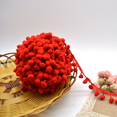 verkoop 5yd/lot 25mm breedte kleurrijke PP bal elastische kant lint kwastje trim naaien materiaal accessoires voor thuis decoratie: red 401